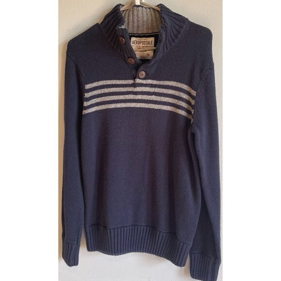 Aeropostale Mens Y2K Blue/Gray Henley Mock Neck Cotton Blend Sweater Size XL - Picture 1 of 11